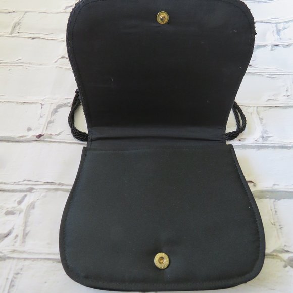 Vintage 1990s Black Beaded Small Purse With Long Handle - Picture 3 of 5